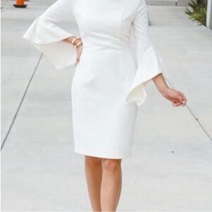 Black Halo | White Lorie Mini Dress Three-Quarter Sleeve Dress | Size 0